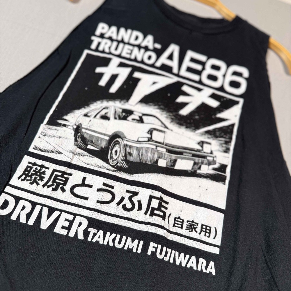 Initial D AE86 Panda Trueno Takumi Fujiwara Muscle Tee Black Sleeveless Shirt